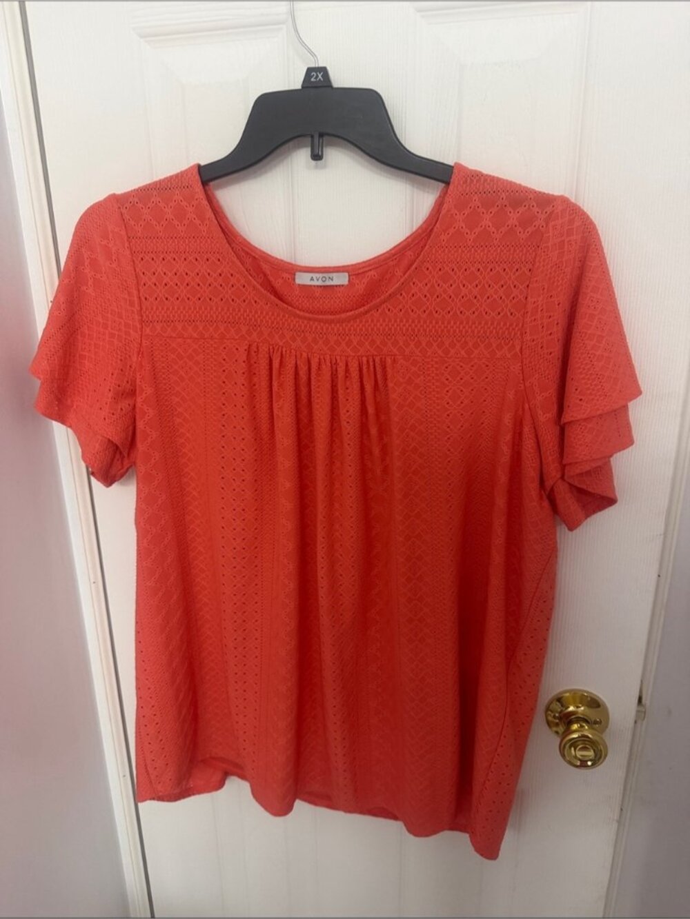 Avon Coral Eyelet Flutter Sleeve Top